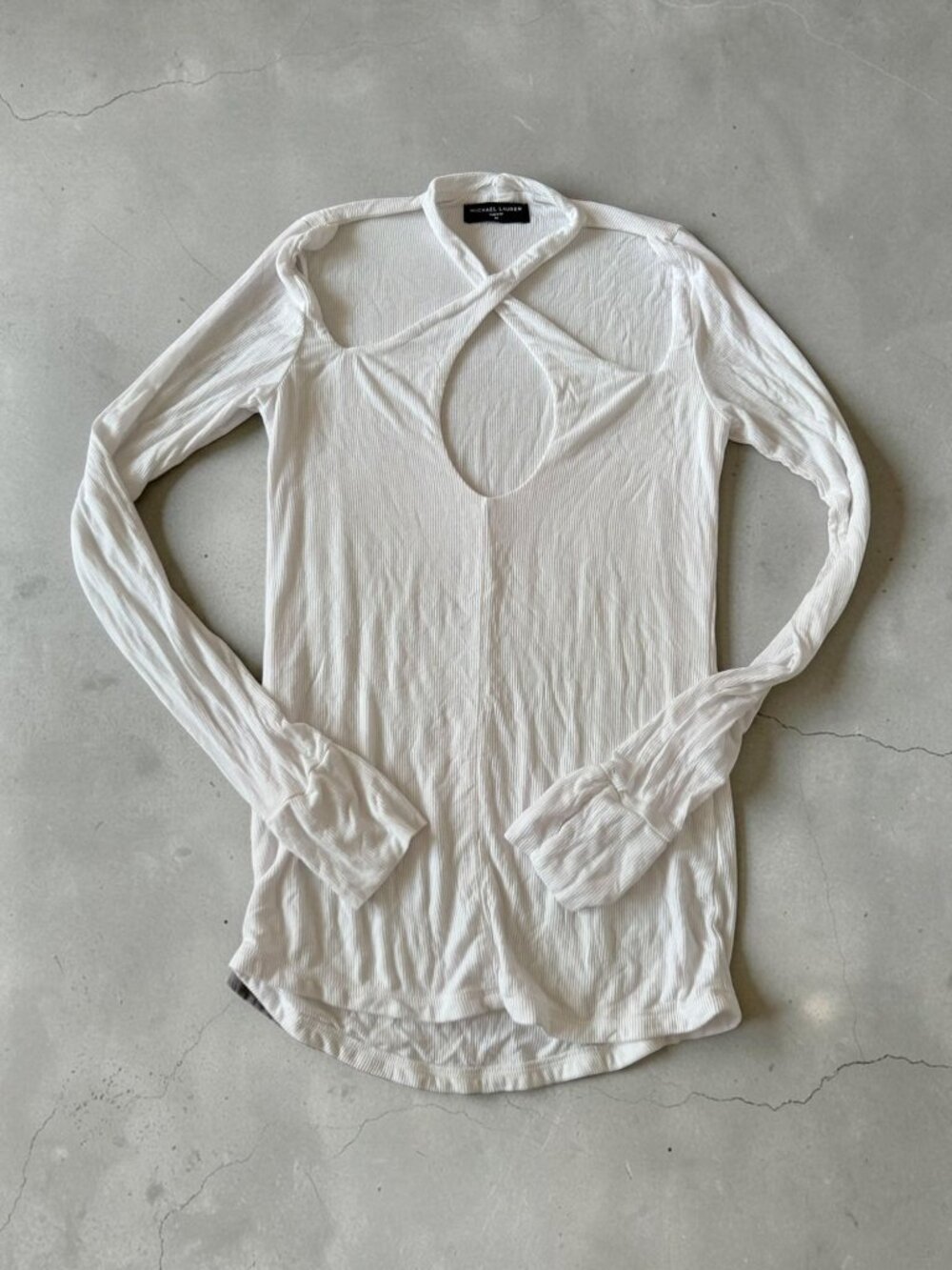 MICHAEL LAUREN White Cutout Long Sleeve Top Size Medium